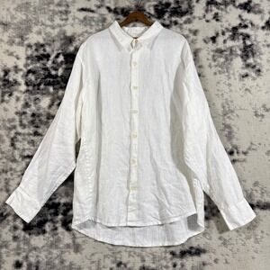 FLAX Shirt Mens Size Large White Button Down 100% Linen Minimal‎ Lagen